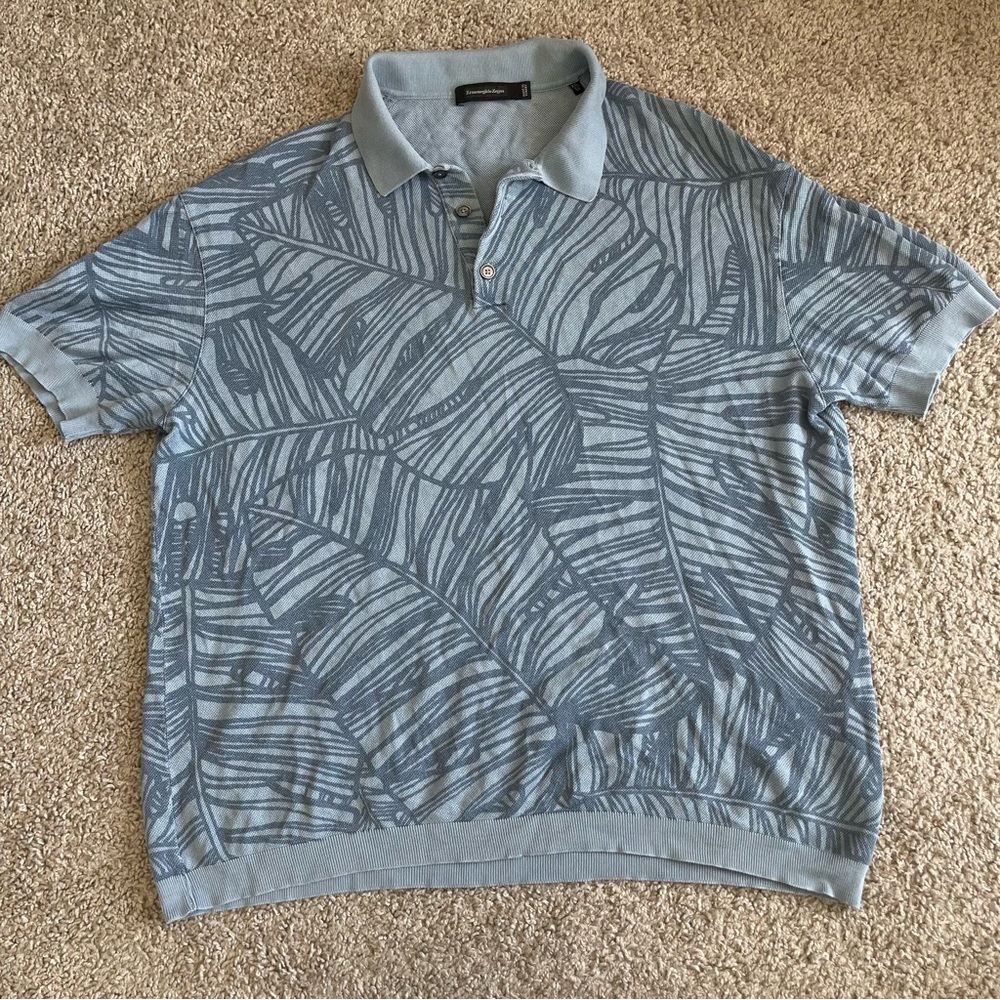 Ermenegildo Zegna Palm Tree Print Pique Polo Shirt